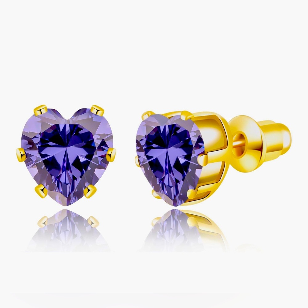 Gorgeous Dillards 18KT Gold Vermeil amethyst Heart stud earrings